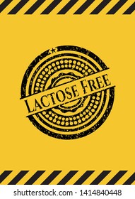 Lactose Free black grunge emblem with yellow background. Vector Illustration. Detailed.