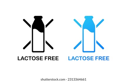 Sin lactosa. Diferentes estilos, colores, productos sin lactosa. Iconos vectores.