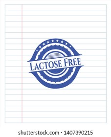 Lactose Free emblem with pen effect. Blue ink. Vector Illustration. Detailed.