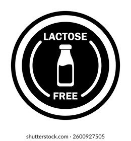 Lactose free food stamp, sticker, emblem. Round logo, milk bottle and text. Isolated vector icon