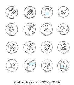 Lactose free, gluten, wheat, sugar and salt free icons. A set of icons ready to use in your design. Vector icons can be used on different backgrounds. EPS10.	