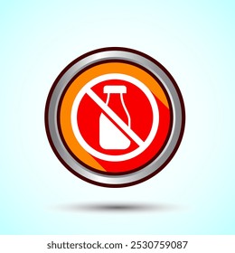 Lactose Free Icon Design Illustration, Healthy Food Concept, Orange Shadow Button Design