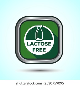 Lactose Free Icon Design Illustration, Healthy Food Concept, Green Shadow Button Design 
