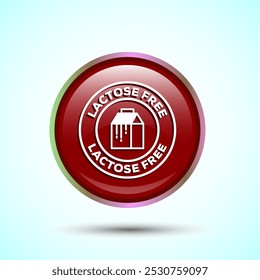 Lactose Free Icon Design Illustration, Healthy Food Concept, Red Color Round Button Design