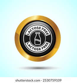 Lactose Free Icon Design Illustration, Healthy Food Concept, Gold Color Round Button Design