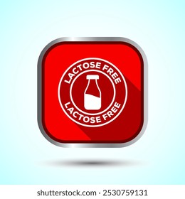 Lactose Free Icon Design Illustration, Healthy Food Concept, Red Shadow Button Design