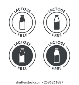 Lactose free icon set, no lactose added product label, dairy free