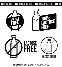 Lactose free icons set. Without lactose food symbol design for logo, menu, product package template. Vector illustration.