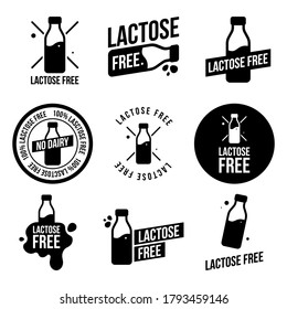 Lactose free icons set. Without lactose food symbol design for logo, menu, product package template. Vector illustration.