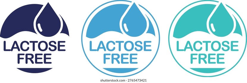 Lactose Free Label Icons Set for Dairy-Free Product Packaging and Healthy Diet