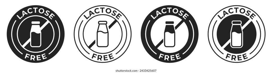 Lactose free label. No lactose icon. No allergen vector illustration for product packaging logo, sign, symbol or emblem isolated. Dairy free badge.