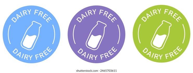 Lactose free label vector design for packaging. No dairy icon. Food allergens free product color sticker. Illustration, logo, symbol, sign, stamp, tag, emblem, mark or seal for package.