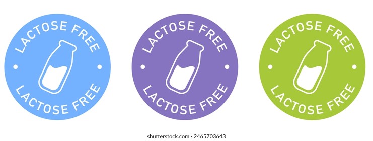 Lactose free label vector design for packaging. No dairy icon. Food allergens free product color sticker. Illustration, logo, symbol, sign, stamp, tag, emblem, mark or seal for package.