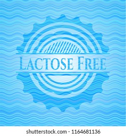 Lactose Free light blue water wave emblem background.