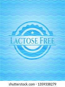 Lactose Free light blue water wave emblem background.