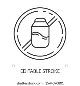 Lactose free linear icon. Hypoallergenic milk. Organic alternative drink. Product free ingredient. Thin line illustration. Contour symbol. Vector isolated outline drawing. Editable stroke