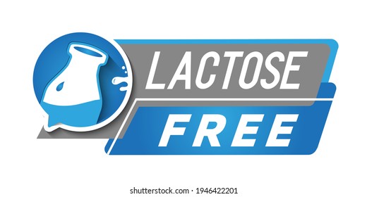 Lactose free logo. blue cow milk bottle sign design element. Vector no lactose label for healthy food packaging

