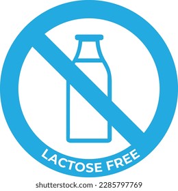 Lactose free logo icon. Vector does not contain lactose label for daisy and healthy food packaging. Blue cow milk bottle design element.