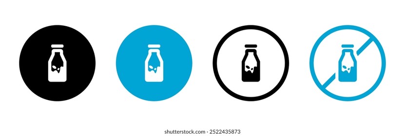 Lactose Free ou Milk Free Vetor Flat Icons Definir design em fundo branco. Símbolos de forma de círculo livre de alérgenos. Ilustrações de rótulo de alimentos orgânicos com gota para Web, embalagem.	