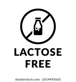 Lactose Free or Milk Free Vector Flat Icon Design on White Background. Allergen Free Circle Shape Symbol. Organic Food Label Illustration with Drop for Web, Packaging.