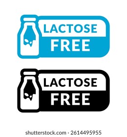 Lactose Free or Milk Free Vector Flat Icon Design on White Background. Allergen Free Symbols Set. Organic Food Label Illustration Collection with Bottle and Splash for Web, Packaging.	