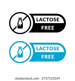 Lactose Free or Milk Free Vector Flat Icon Design on White Background. Allergen Free Symbols Set. Organic Food Label Illustration Collection with Bottle and Splash for Web, Packaging. 