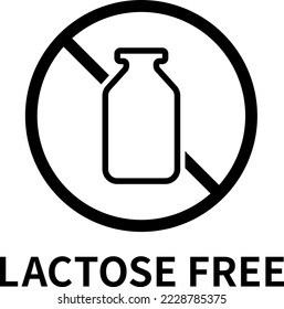 Lactose free simple icon and English phrase (black)