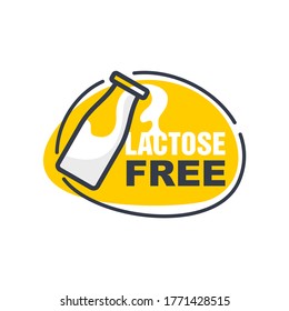 Lactose free stamp - emblem with crossed milk bottle - unavailability of ingredient marking for healthy food packaging 