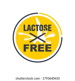 Lactose Free Stamp - Emblem With Crossed Milk Splashes - Unavailability Of Ingredient Marking For Healthy Food Packaging 