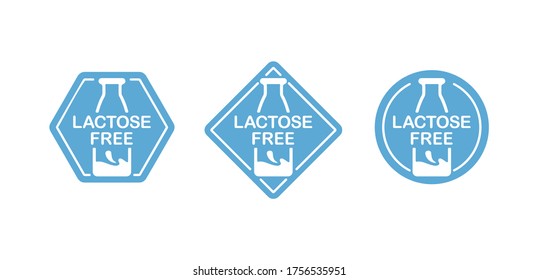 Lactose free stamp (in 3 shapes)  - crossed out milk bottle - emblem for anti-allergic and healthy food products