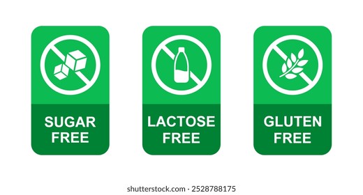 Lactose free, Sugar free, Gluten free, labels for food emblems designs