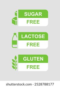 Lactose free, Sugar free, Gluten free, labels for food emblems designs