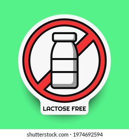 Lactose free vector isolated sticker. Lactose free emblem for allergen and allergy. Concept of logo in flat style with outline and shadow. Allergy stimulus vector for banner design. Substitute icon 