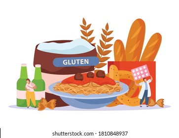 Lactose And Gluten Free Concept With Healthcare Symbols Flat Vector Illustration