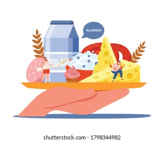 Lactose and gluten intolerance composition with allergen and healthcare symbols flat vector illustration