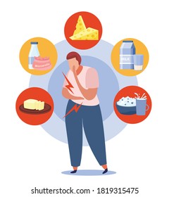 Lactose and gluten intolerance concept with healthcare symbols flat vector illustration