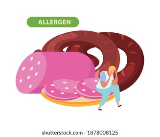 Composición dietética de la intolerancia a la gluten de la lactosa con imágenes de salchichas que contienen alérgenos ilustraciones vectoriales