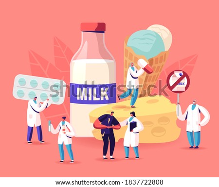 Lactose Intolerance Concept. Man Feel Bad in Stomach Visit Hospital for Treatment. Dairy Products Intolerant Character Visiting Doctor in Clinic, Health Care. Cartoon People Vector Illustration