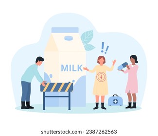 Lactoseintoleranz, Vektorgrafik. Cartoon winzige Menschen, die Barriere halten, um vor die Milchflasche, Ärzte schützen den Patienten vor Entzündungen und allergischen Symptomen des Gastrointestinaltrakts