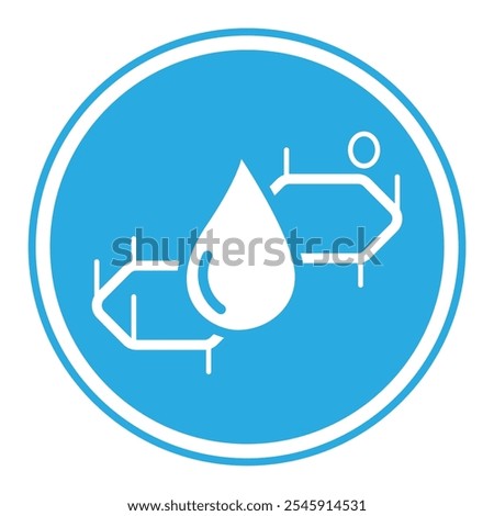 Lactose milk sugar molecule round blue vector icon. Abstract simplified skeletal formula with milk drop in the center.