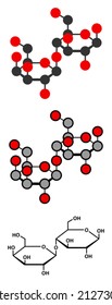 Lactose milk sugar molecule. Stylized 2D renderings and conventional skeletal formula.