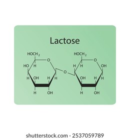 Lactose skeletal structure diagram.Disaccharide compound molecule scientific illustration.