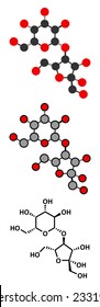 Lactulose chronic constipation drug (laxative) molecule. Conventional skeletal formula and stylized representations. 