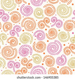 Lacy abstract spiral pattern. Seamless doodle background with circles looks like crocheting doily