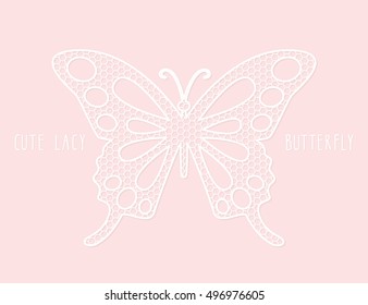 Lacy butterfly on pastel pink. Decorative element for girls.