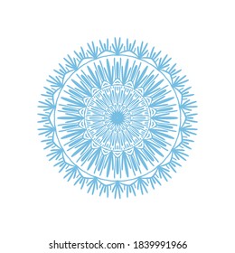 Lacy elegant pattern in circle. Mandala. Blue snowflake.