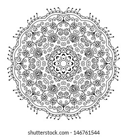 Lacy ethnic ornament in a circle. Vector illustration.