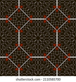 Lacy floral seamless pattern. Ornamental lace mandalas background. Geometric repeat patterned backdrop with octagon, rhombus, flowers, shapes. Grid endless decorative texture. Ornate symmetric design.