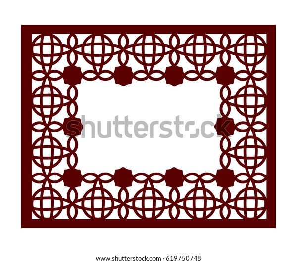 Lacy frame with carved openwork pattern. Vector\
Stencil. Template for interior design, decorative art objects etc.\
Image suitable for laser cutting, plotter cutting or printing.\
Stock vector