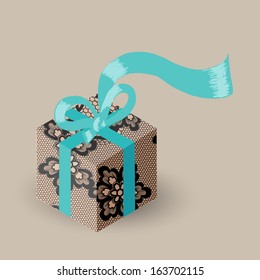 Lacy gift box with ribbon. Vector illustration.
